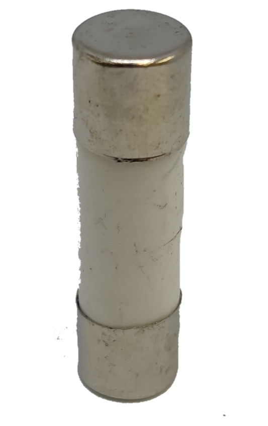 Ceramic Fuse 2A 10x38mm electrical component with metal end caps for circuit protection