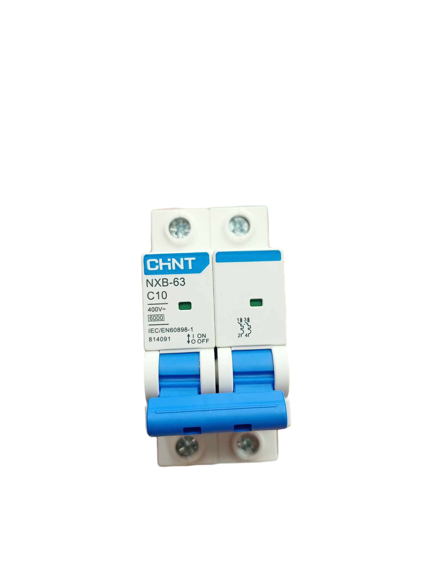 Chint 10A 2P Miniature Circuit Breaker 6KAIC with blue switches and white casing electrical part