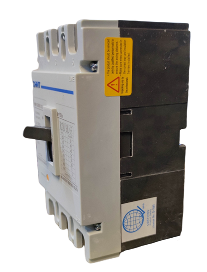 Chint 125A 3 Pole Industrial Circuit Breaker with white and black casing for electrical circuitry