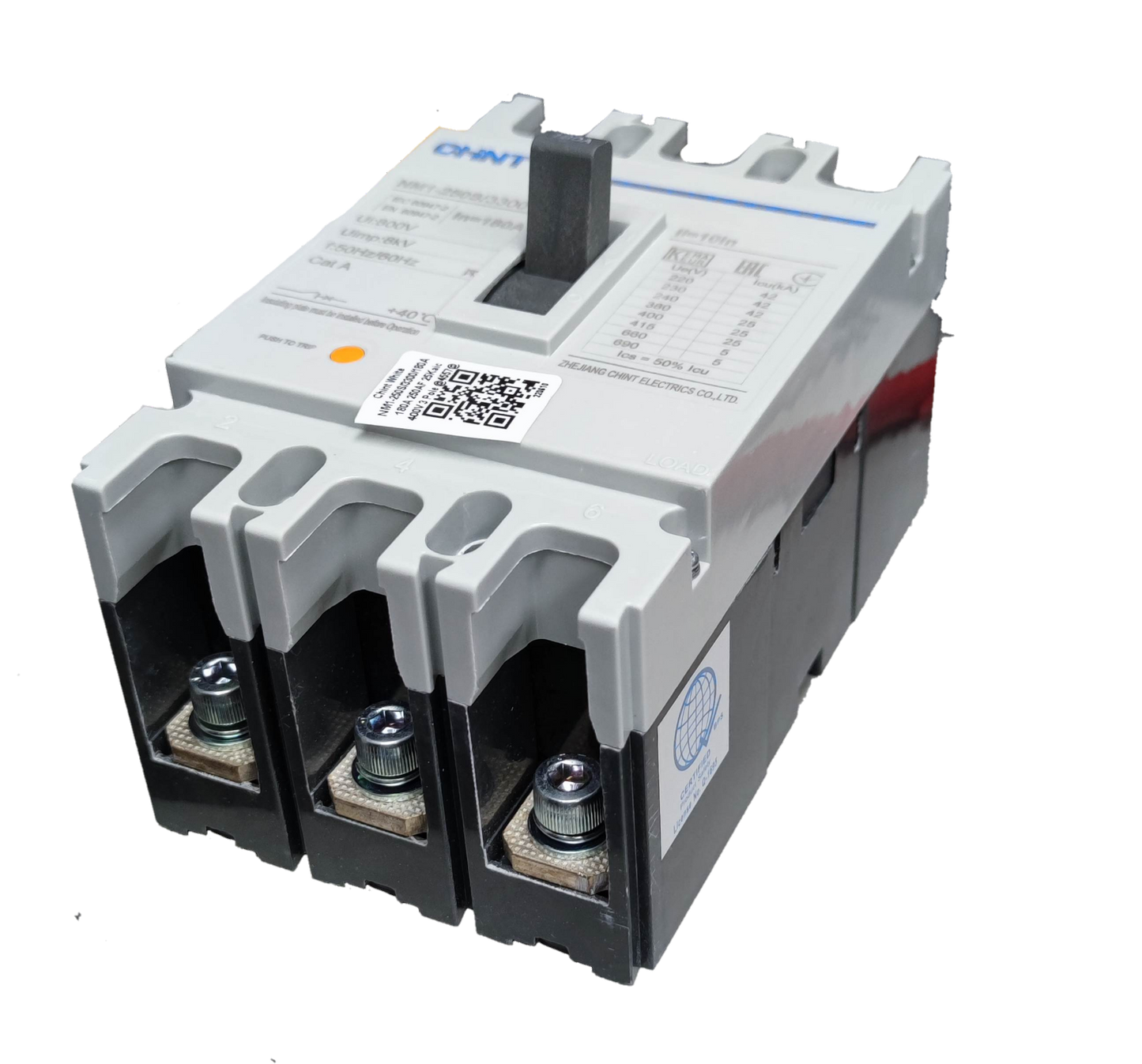 Chint 180A 3 Pole Industrial Circuit Breaker with lever switch and screw terminals