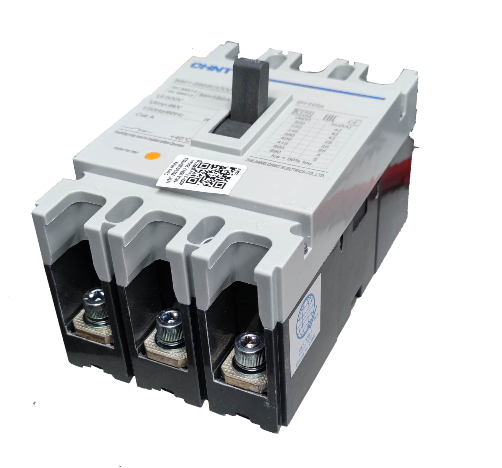 Chint 180A 3 Pole Industrial Circuit Breaker with lever switch and screw terminals