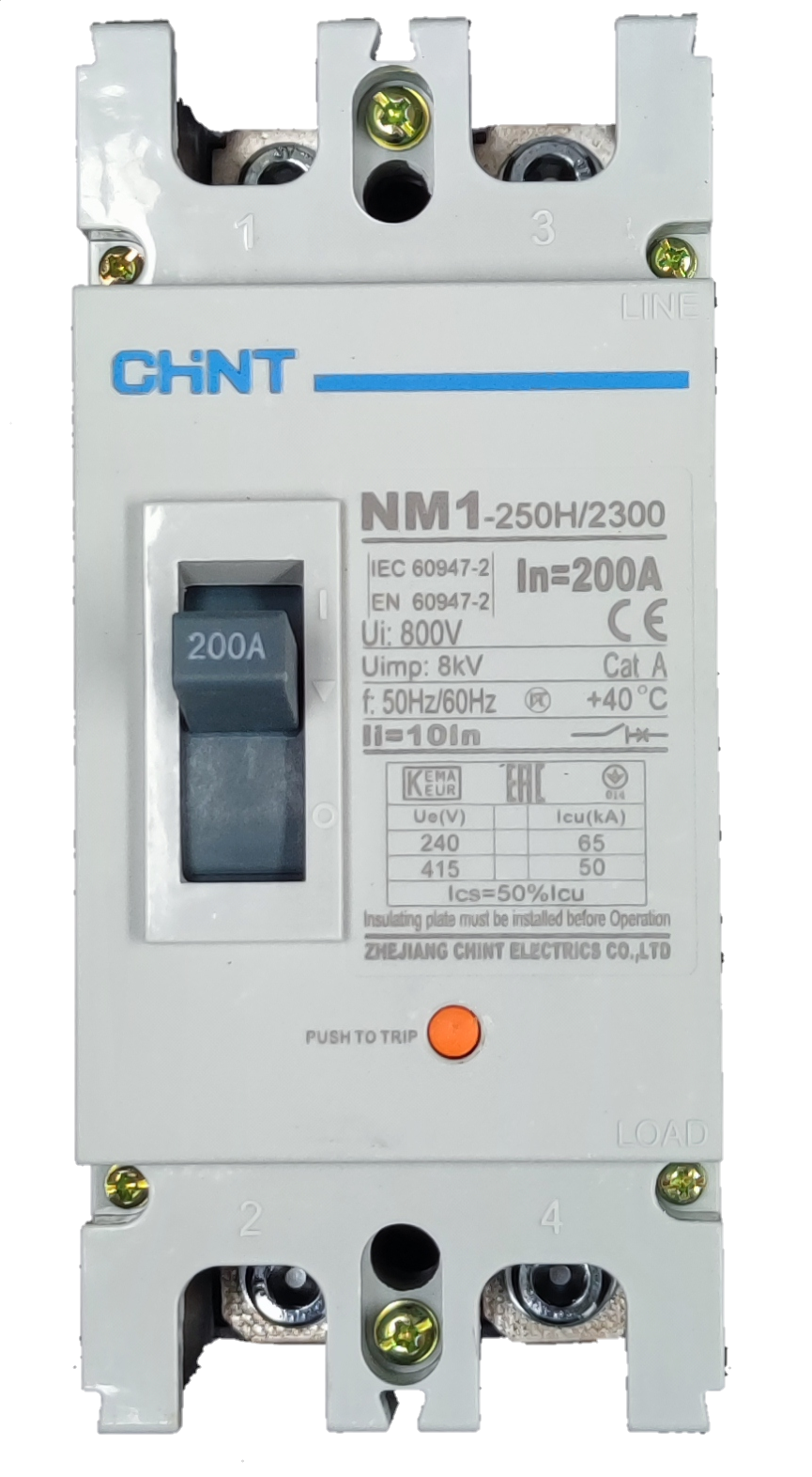 Chint 200A industrial circuit breaker 65Kaic with adjustable trip settings and compact design