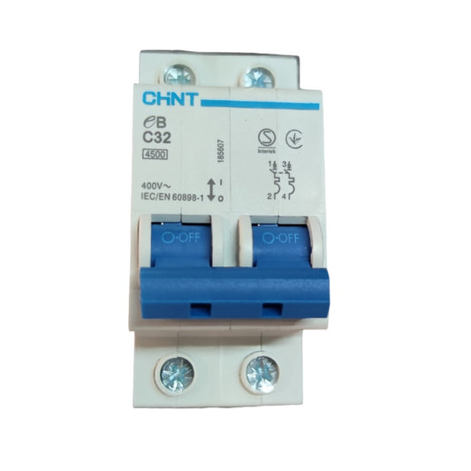 CHINT 32A 2Pole Miniature Circuit Breaker 220V with dual on-off switches for electrical safety