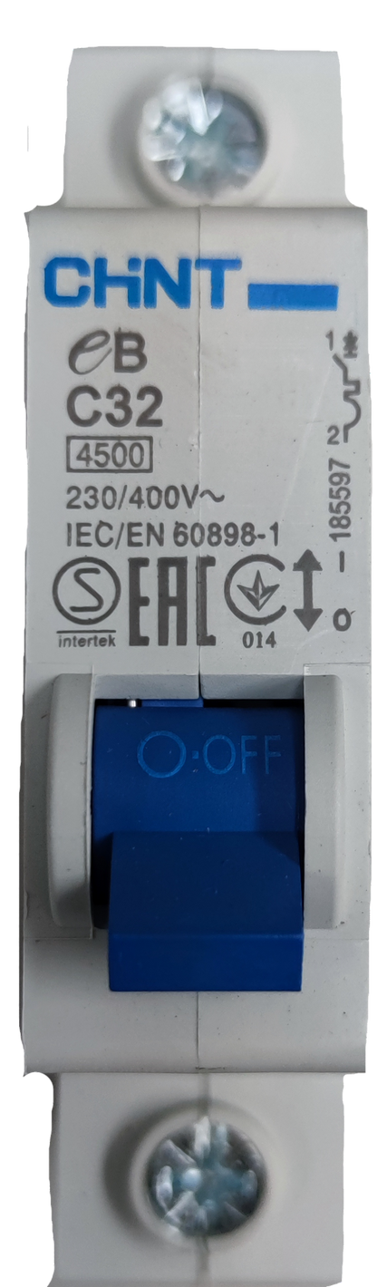 CHINT 32A mini circuit breaker with blue switch for electrical protection and 230 400V rating