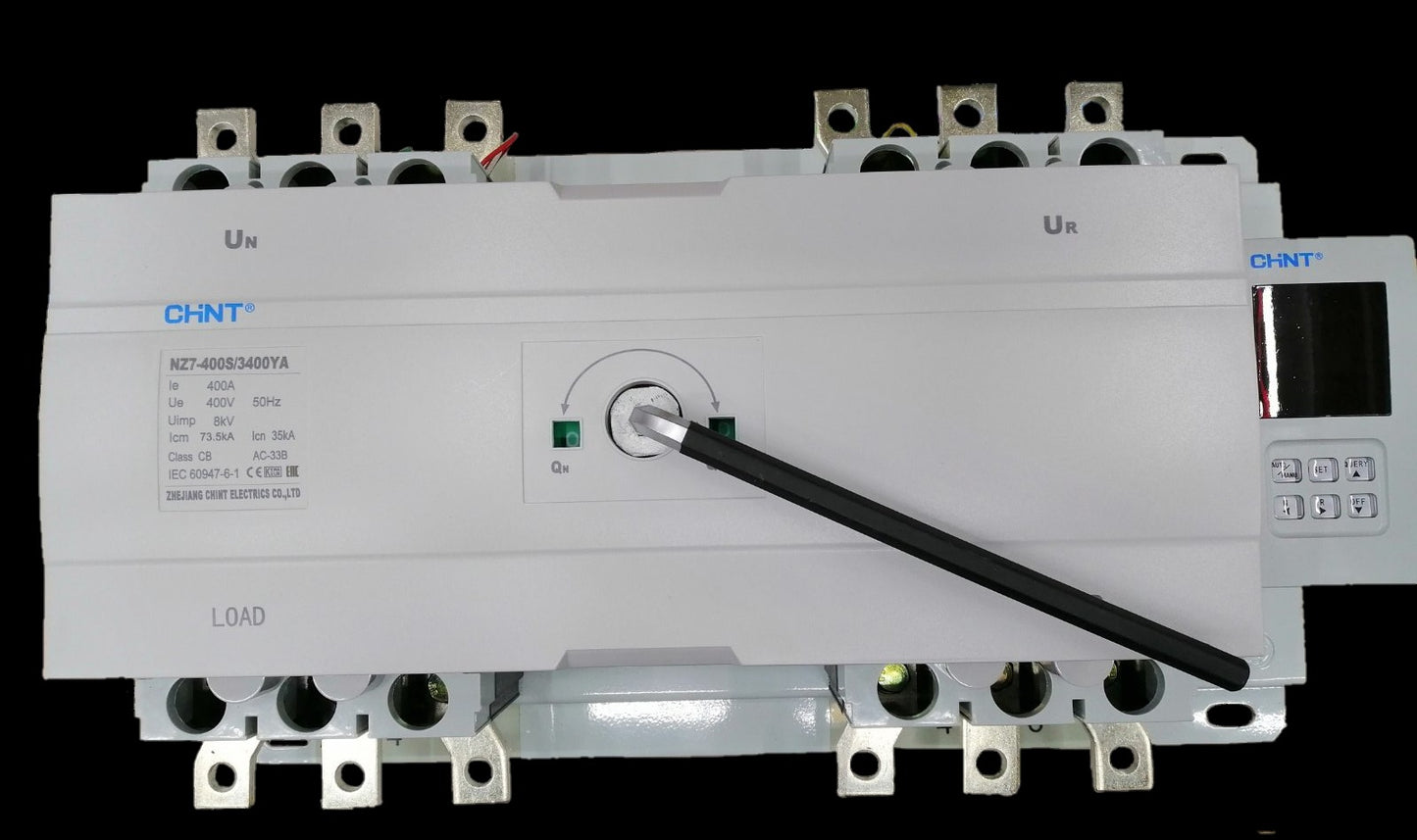 Chint 400A automatic transfer switch 3 phase electrical circuitry part with white casing and control lever