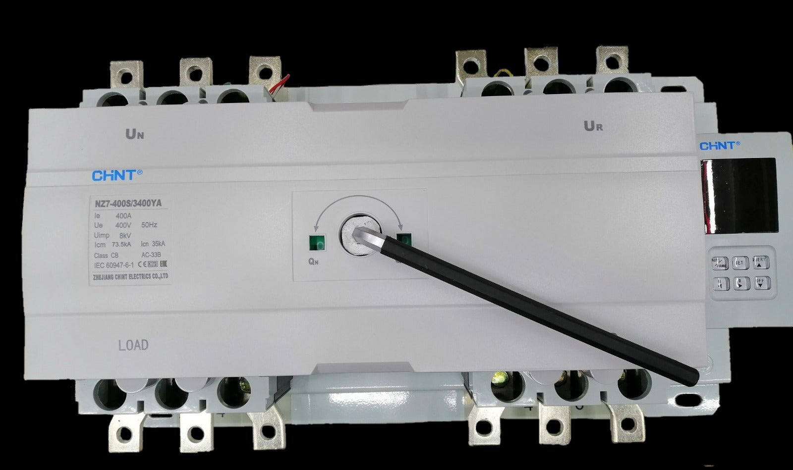 Chint 400A automatic transfer switch 3 phase electrical circuitry part with white casing and control lever