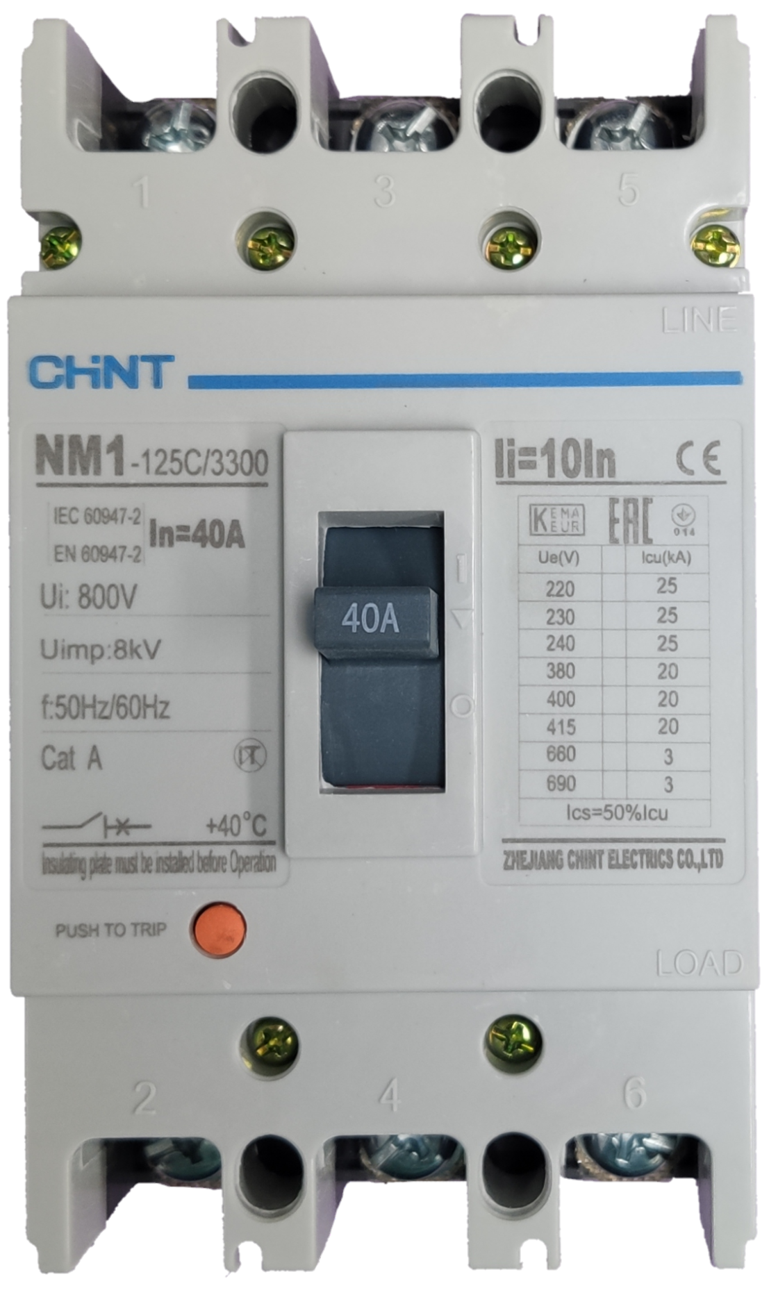 Chint 40A 3 pole circuit breaker for reliable electrical protection and safety in installations