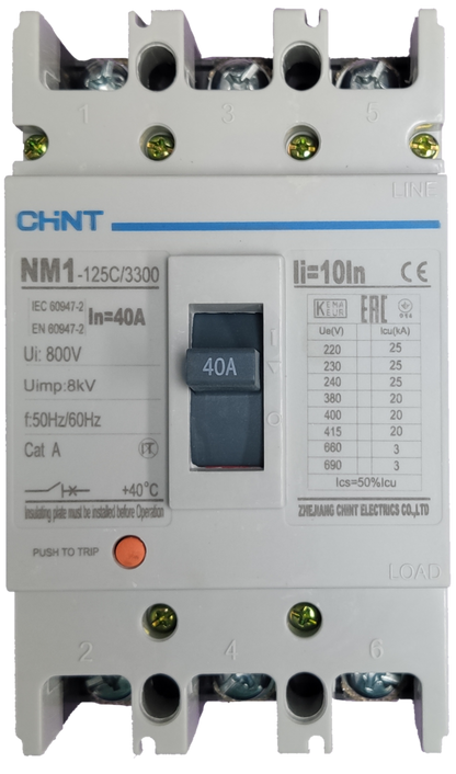 Chint 40A 3 pole circuit breaker for reliable electrical protection and safety in installations
