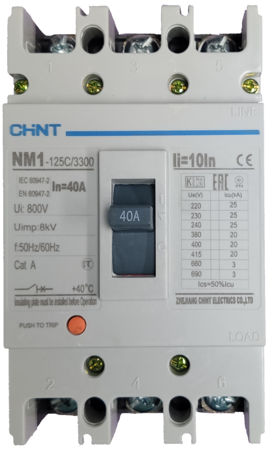 Chint 40A 3 pole circuit breaker for reliable electrical protection and safety in installations