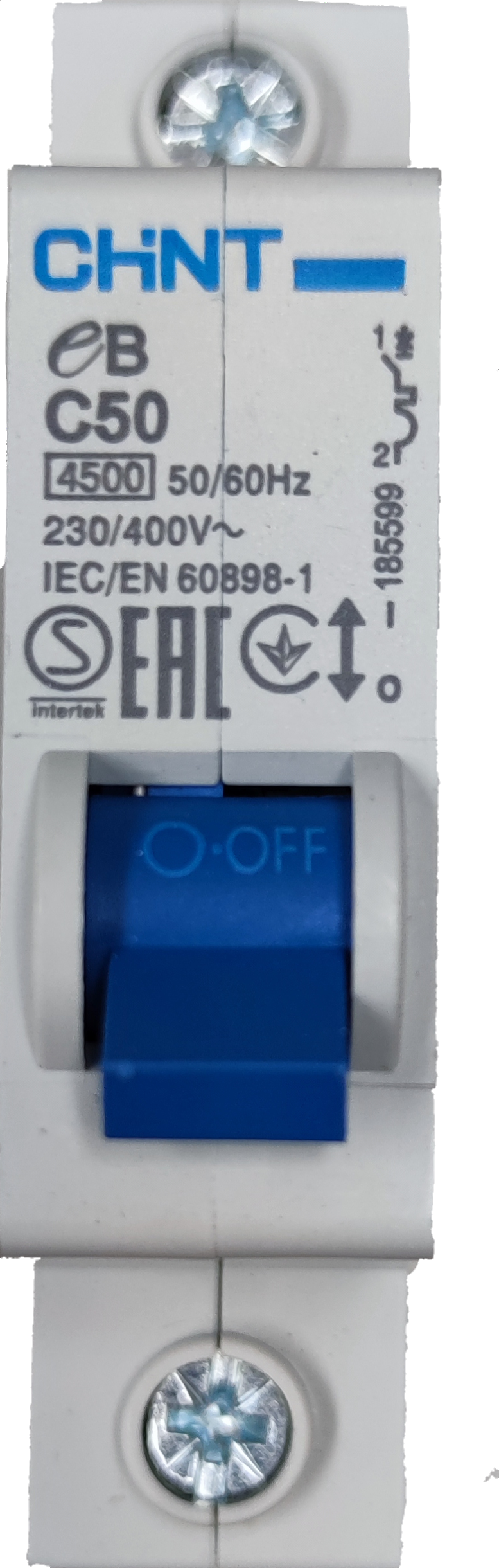 CHINT 50A circuit breaker with blue switch for electrical circuitry and parts