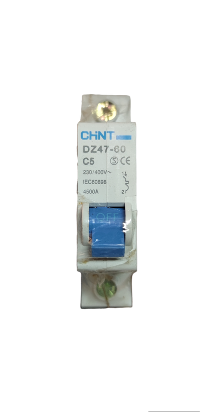 Chint 5A miniature circuit breaker 220V with blue switch and white casing for electrical circuits