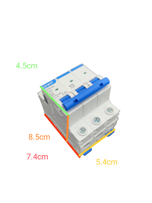 Chint 63A 3Pole Miniature Circuit Breaker with blue switches and compact design