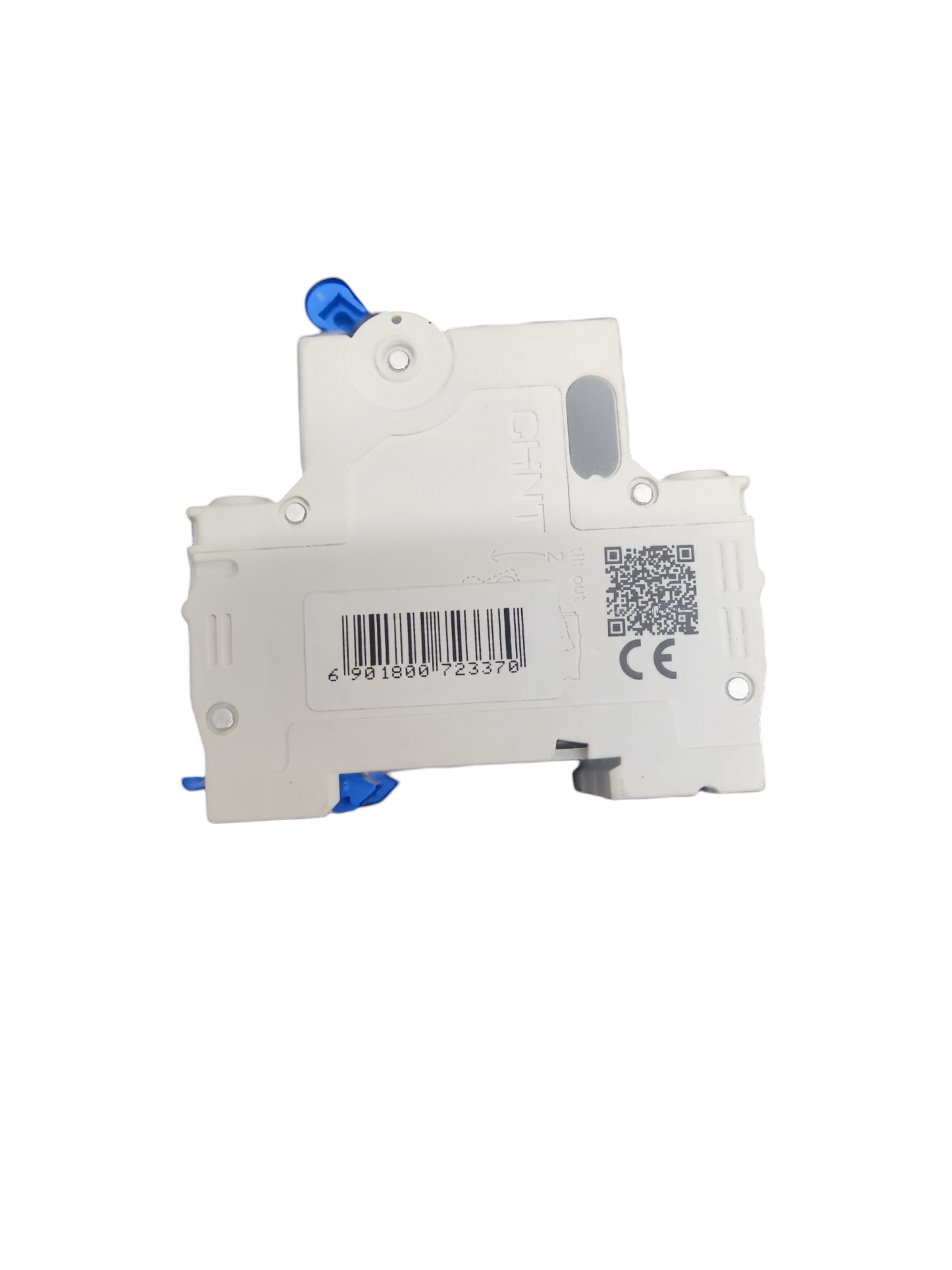 Chint 63A 3Pole Miniature Circuit Breaker white electrical component with barcode and blue switches