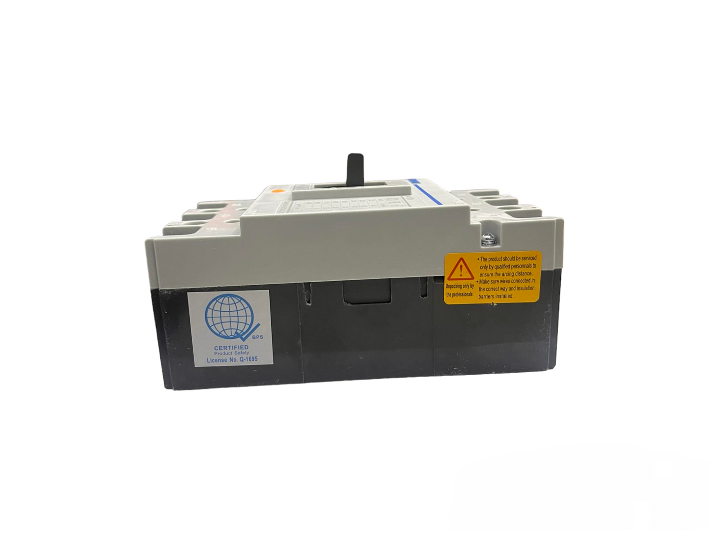 Chint 63A MCCB circuit breaker electrical component showing side view with warning label