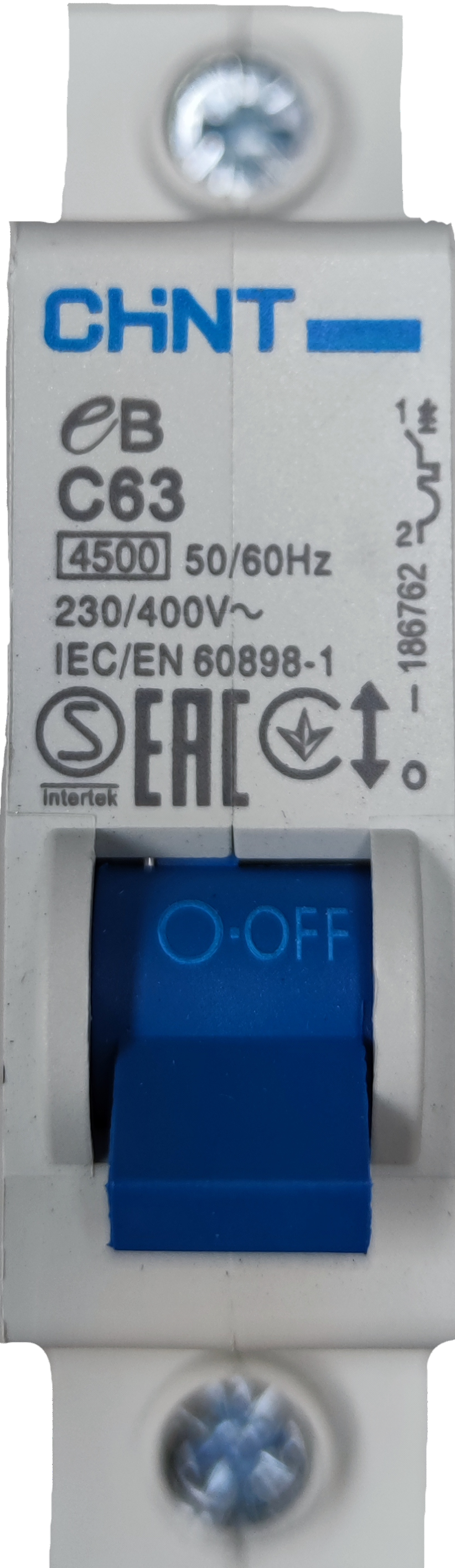 Chint 63A miniature circuit breaker with blue switch for electrical protection