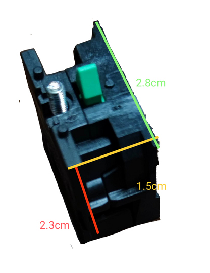 Chint auxiliary contact block 220v with black plastic body and green actuator lever for power points switches and plugs