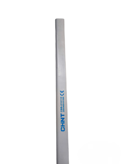 Chint bus bar for miniature circuit breaker in white with blue branding for electrical circuitry