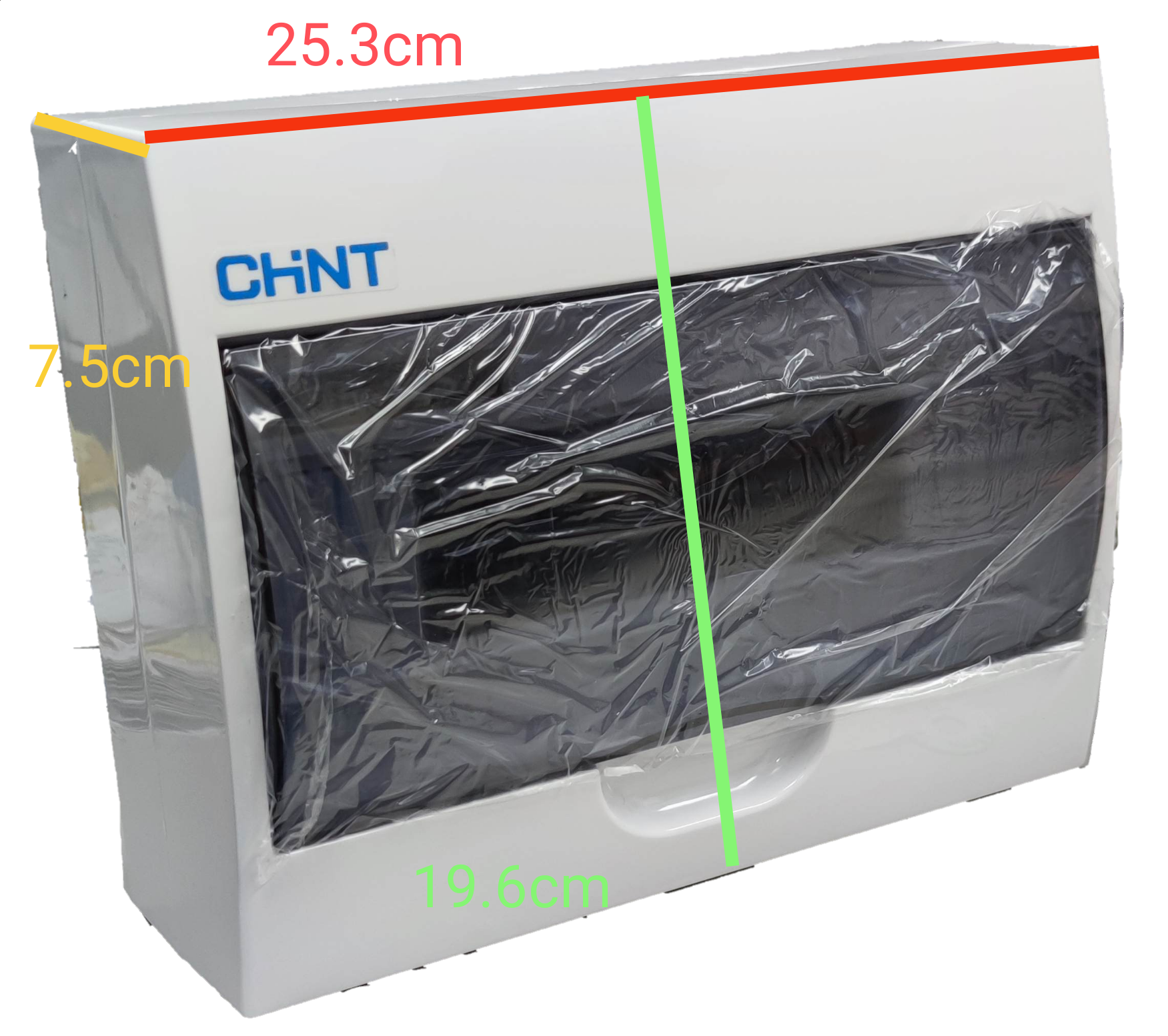Chint 12 Ways Distribution Box white plastic enclosure with smoked hinged cover and CHINT logo
