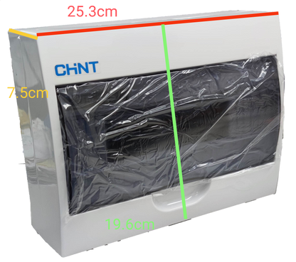 Chint 12 Ways Distribution Box white plastic enclosure with smoked hinged cover and CHINT logo