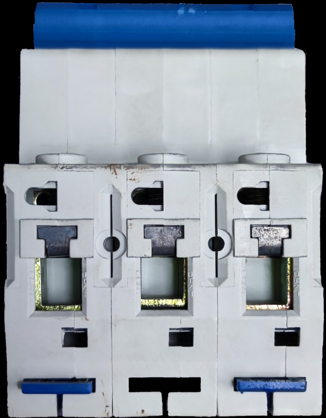 Chint 40A 3 pole circuit breaker white three module electrical breaker with blue toggle switches