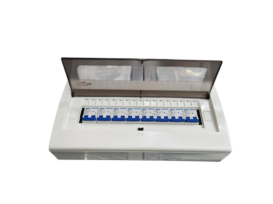 Chint panel board 125A 2 pole white distribution box with transparent cover and multiple MCBs for home circuits