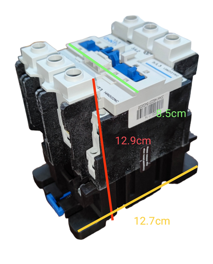 Chint Magnetic Contactor 110A 220V 1 NC-1NO with detailed measurements shown on product