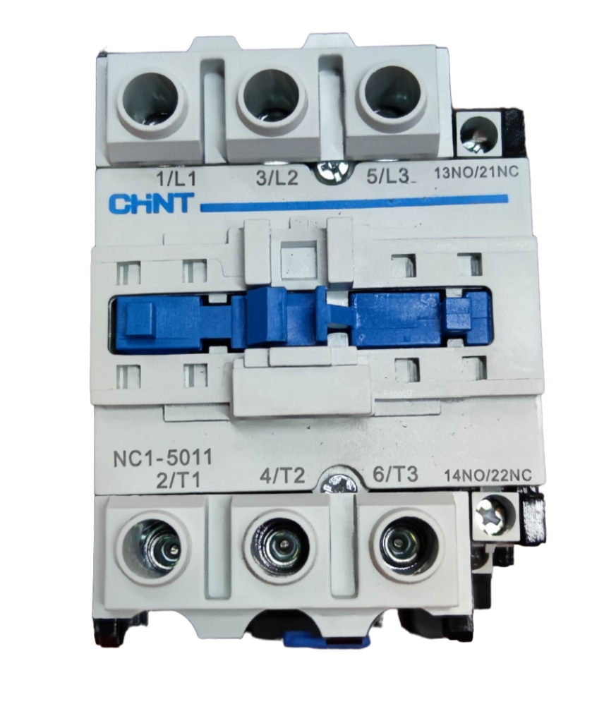 Chint Magnetic Contactor 80A 220V with blue switch and multiple terminal connections