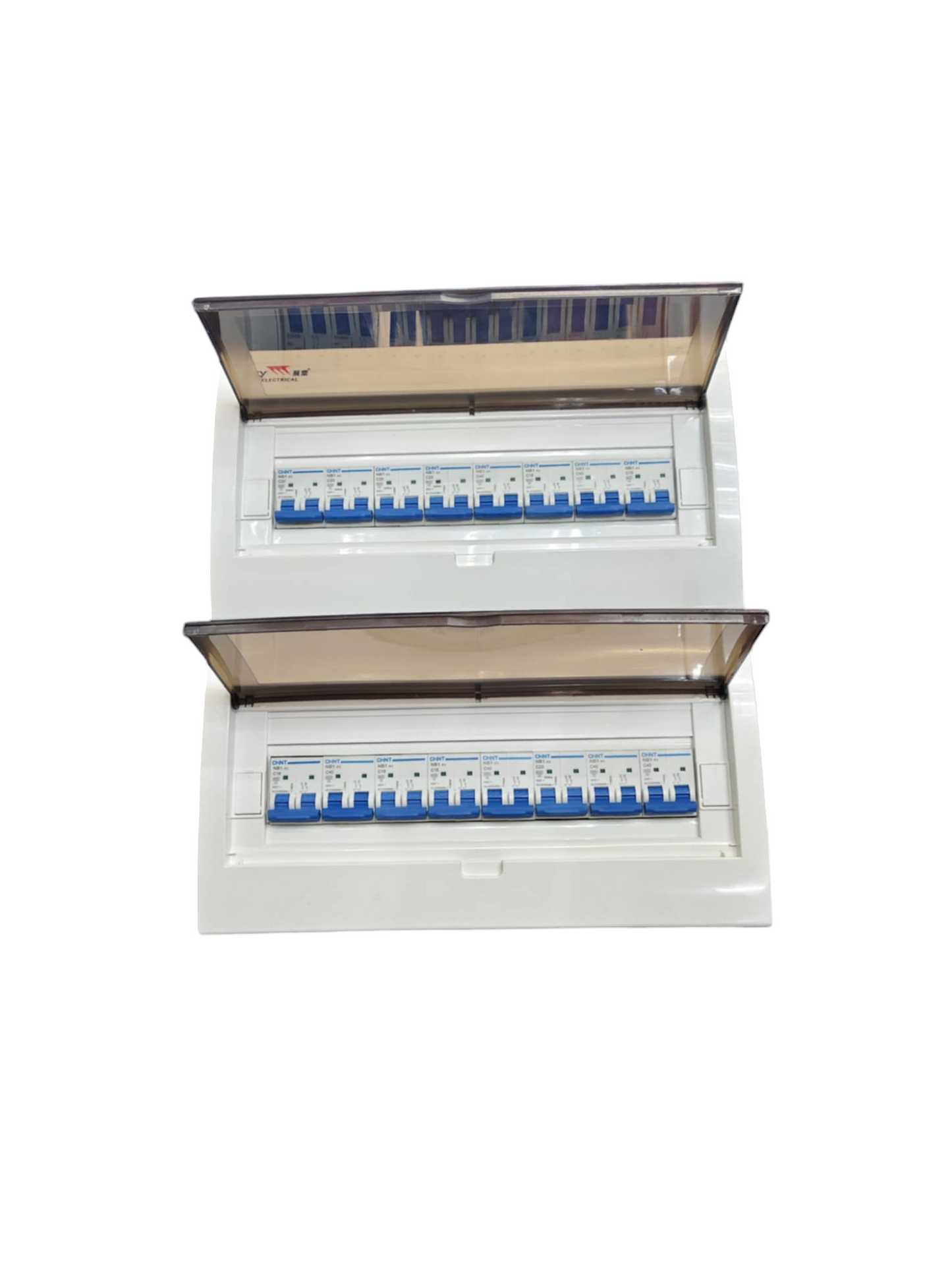 Chint NB1 Breakers Panel Board 63A 2 Pole with multiple circuit breakers in a white enclosure