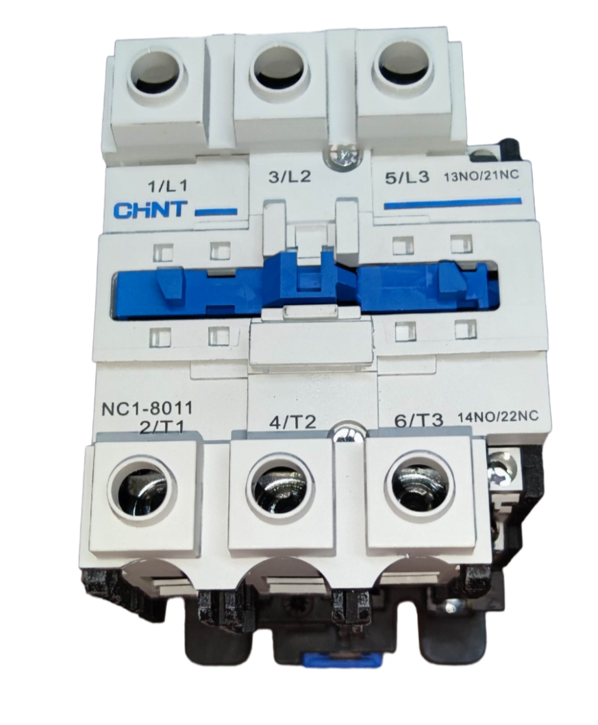 Chint power switch with Operational Current 80A 440V featuring three-phase terminals and blue toggle