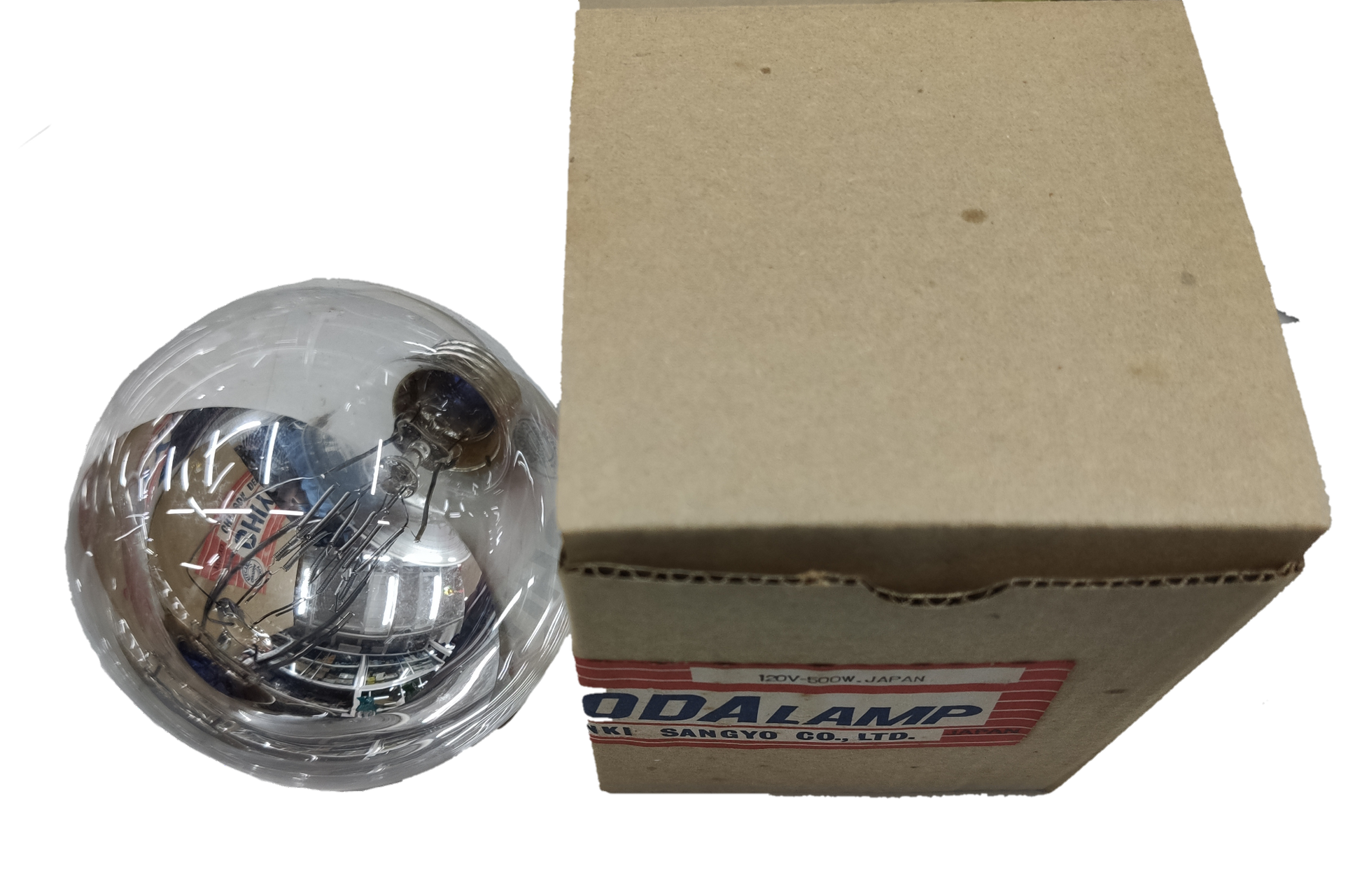 Electx Electrical Supply high powered mirrored reflector bulb with clear glass and cardboard packaging