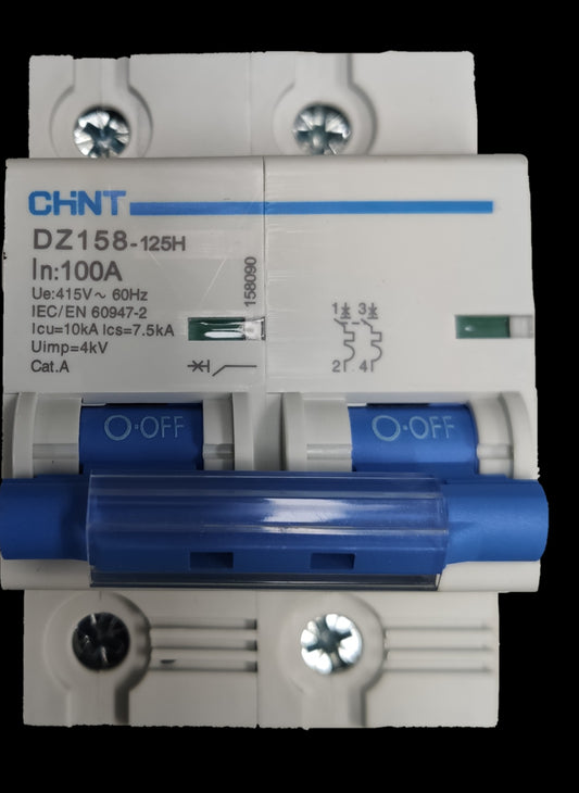 Chint 100A 2Pole Single Phase 10 KAIC 220V circuit breaker with blue switch handles