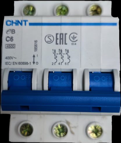 Chint 6A 3Pole Miniature Circuit DIN Rail Type Electrical Circuit Breaker with ON and OFF Switch