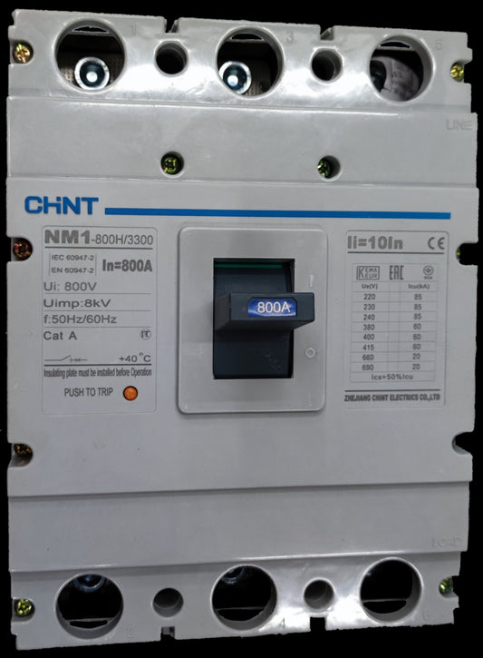 Chint 800A Industrial Circuit Breaker 3 Pole with 800 amp rating and black toggle switch