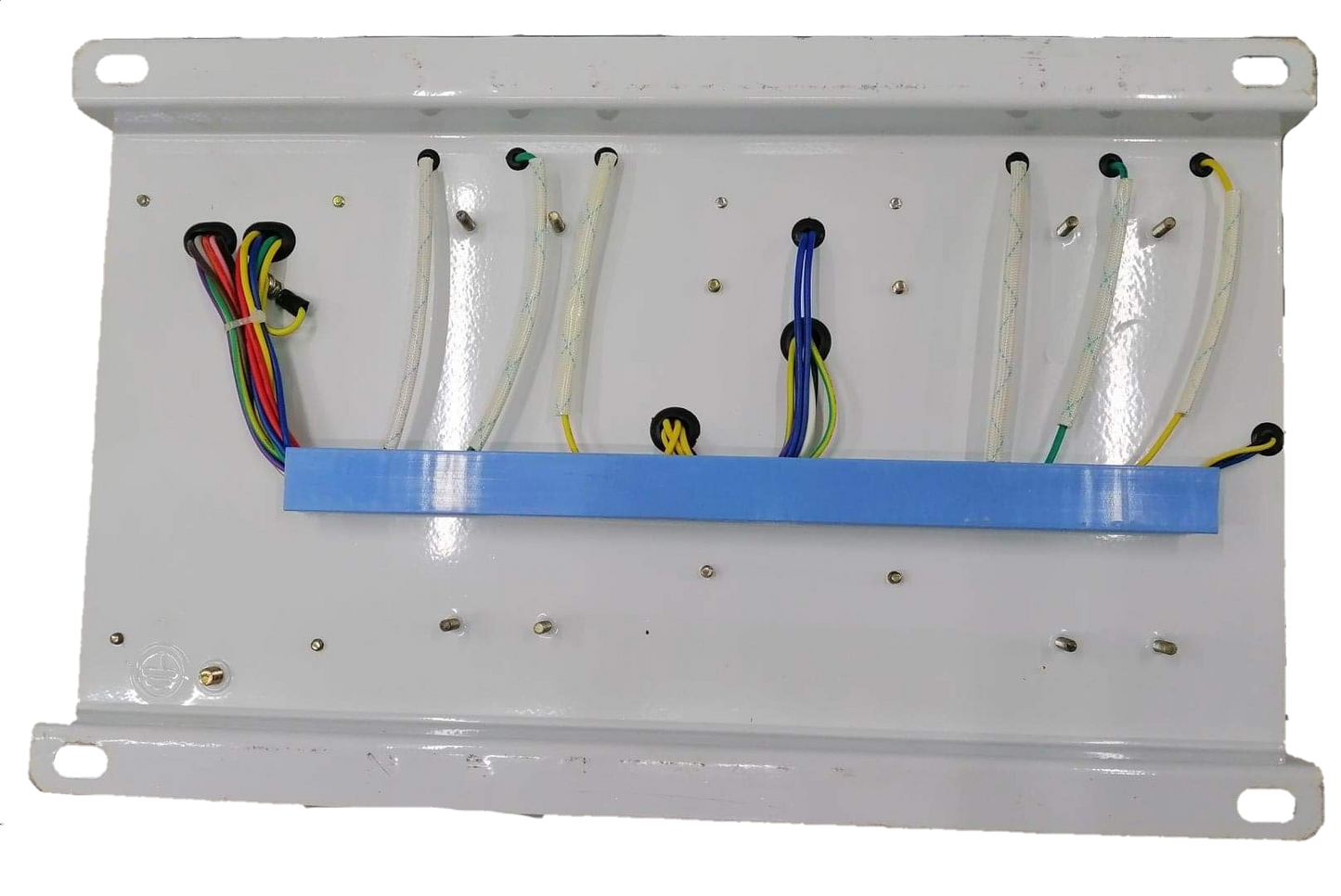 Chint automatic transfer switch 100a 3 phase with multiple connected electrical wires on white panel
