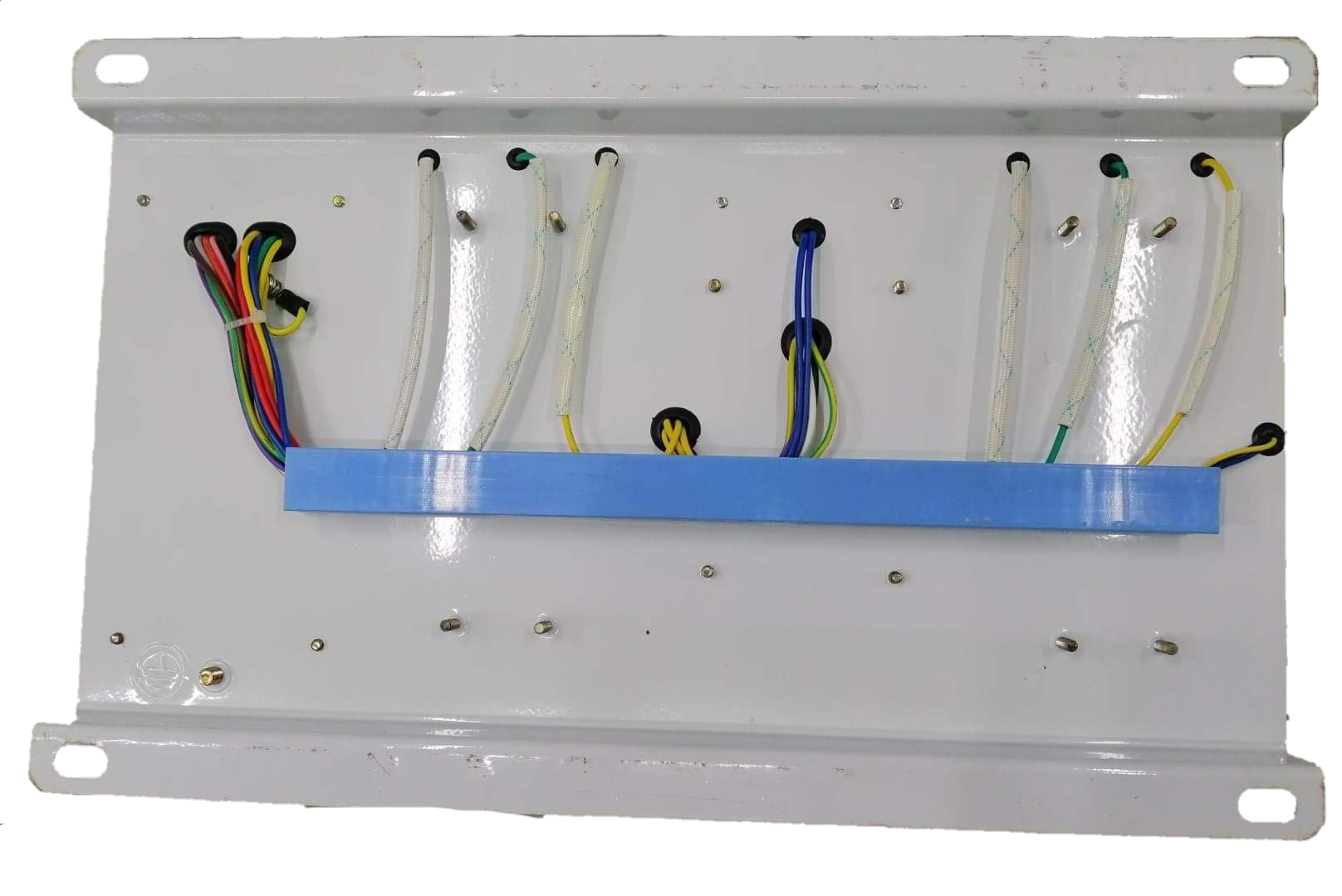 Chint automatic transfer switch 100a 3 phase with multiple connected electrical wires on white panel