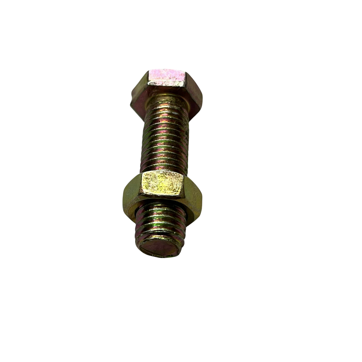 10mm x 35mm chrome gold bolt with hexagonal head and threaded body for secure fastening