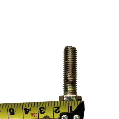 10mm x 35mm chrome gold bolt shown with measurement tape for size reference