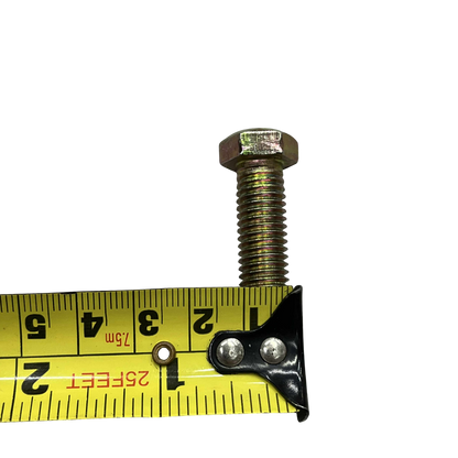 10mm x 35mm chrome gold bolt next to a measuring tape for size reference