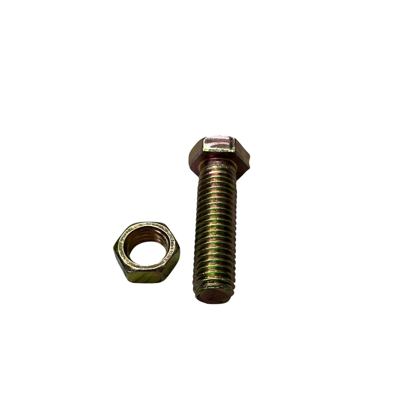 10mm x 35mm chrome gold bolt with matching nut for secure fastening applications
