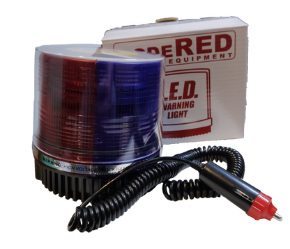 Code Red 12V 24V magnetic base emergency light with red and blue flashing LEDs and a power cord