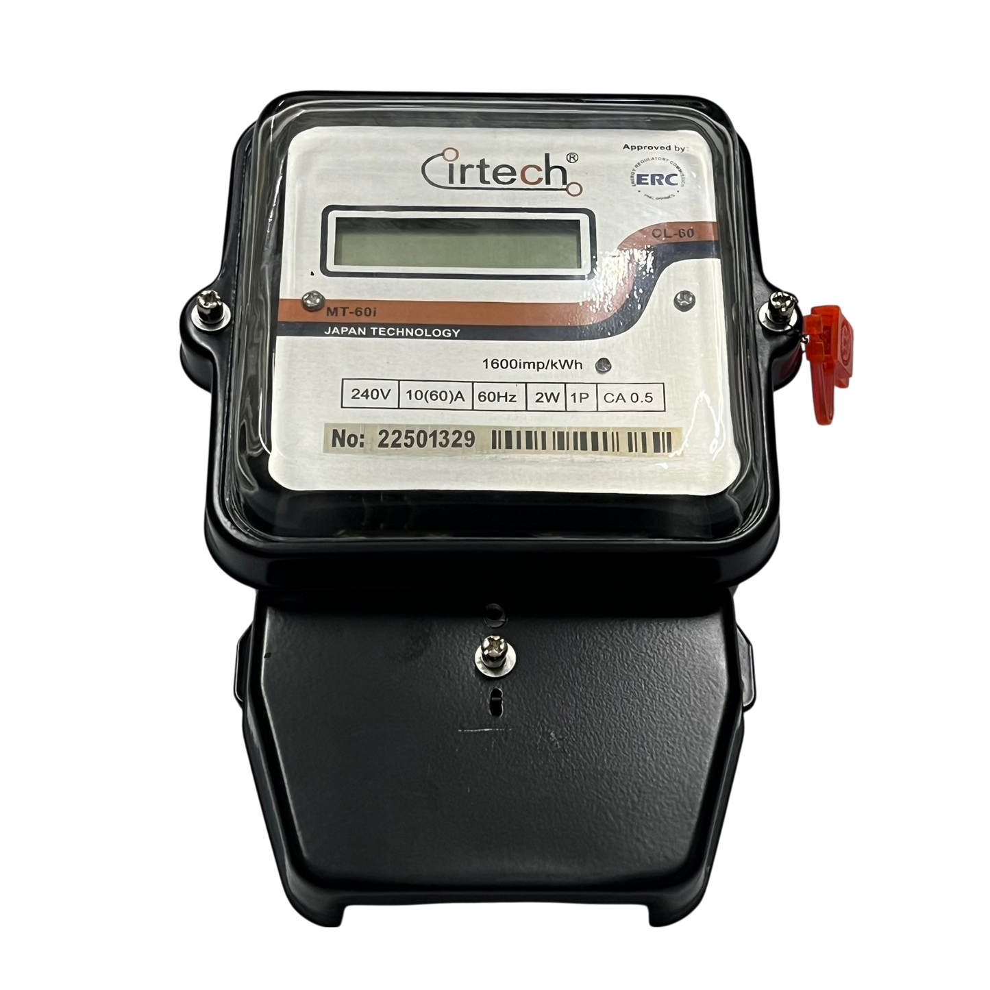 Cirtech 60A single phase KWH meter with digital display and protective cover for accurate energy monitoring