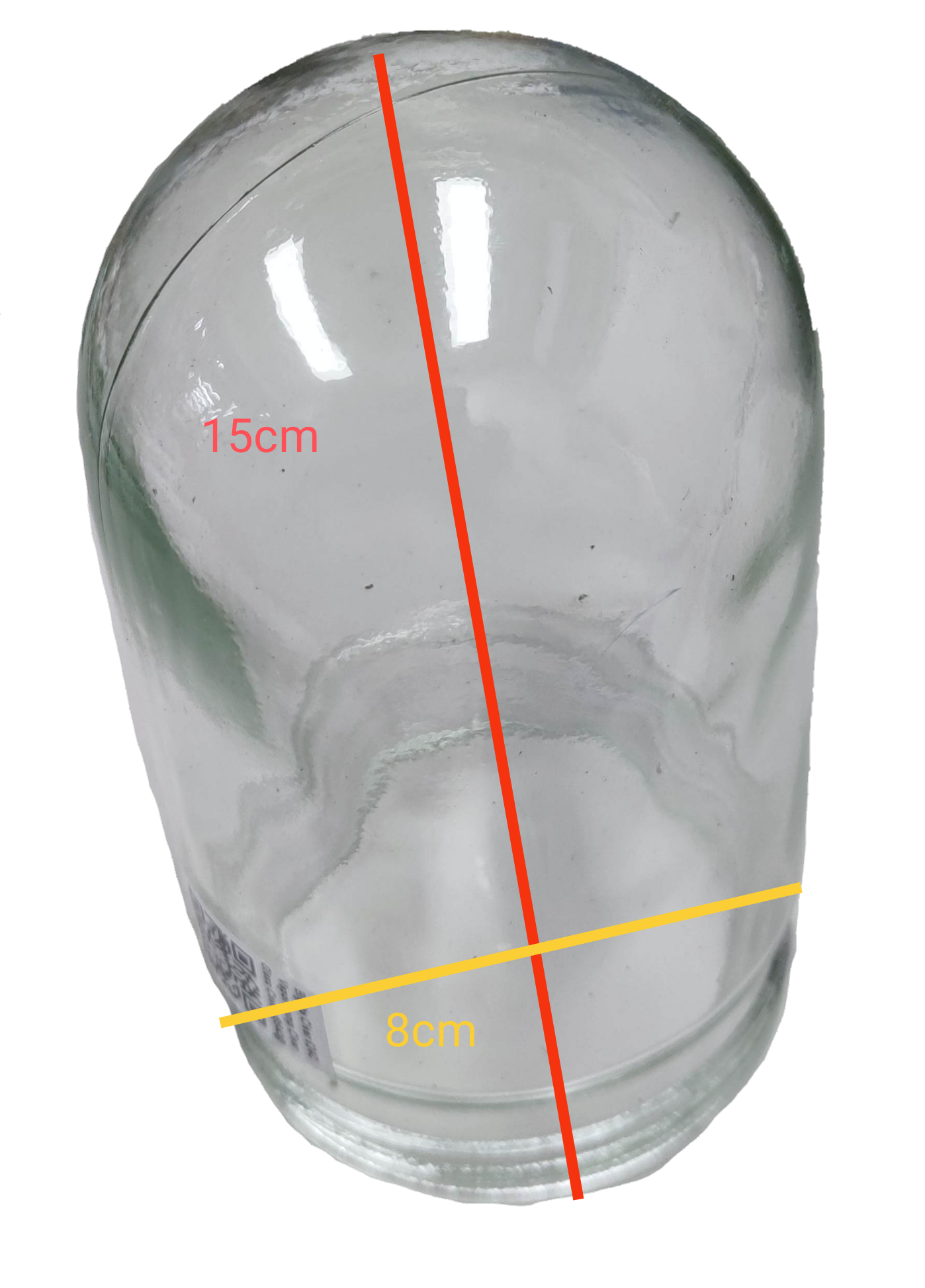 Clear vapor lamp glass cover for lighting installation measuring 15 cm height and 8 cm diameter