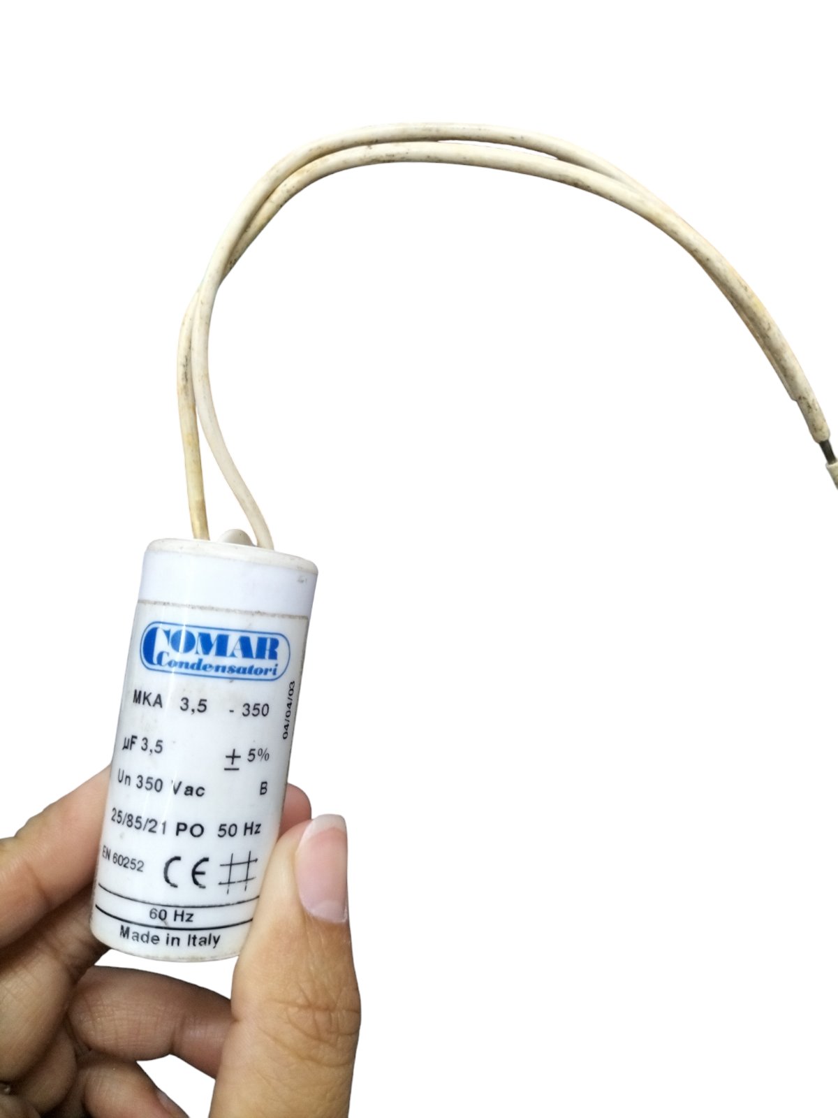 Comar Motor Running Capacitor 350V AC with Wires for Electrical Applications