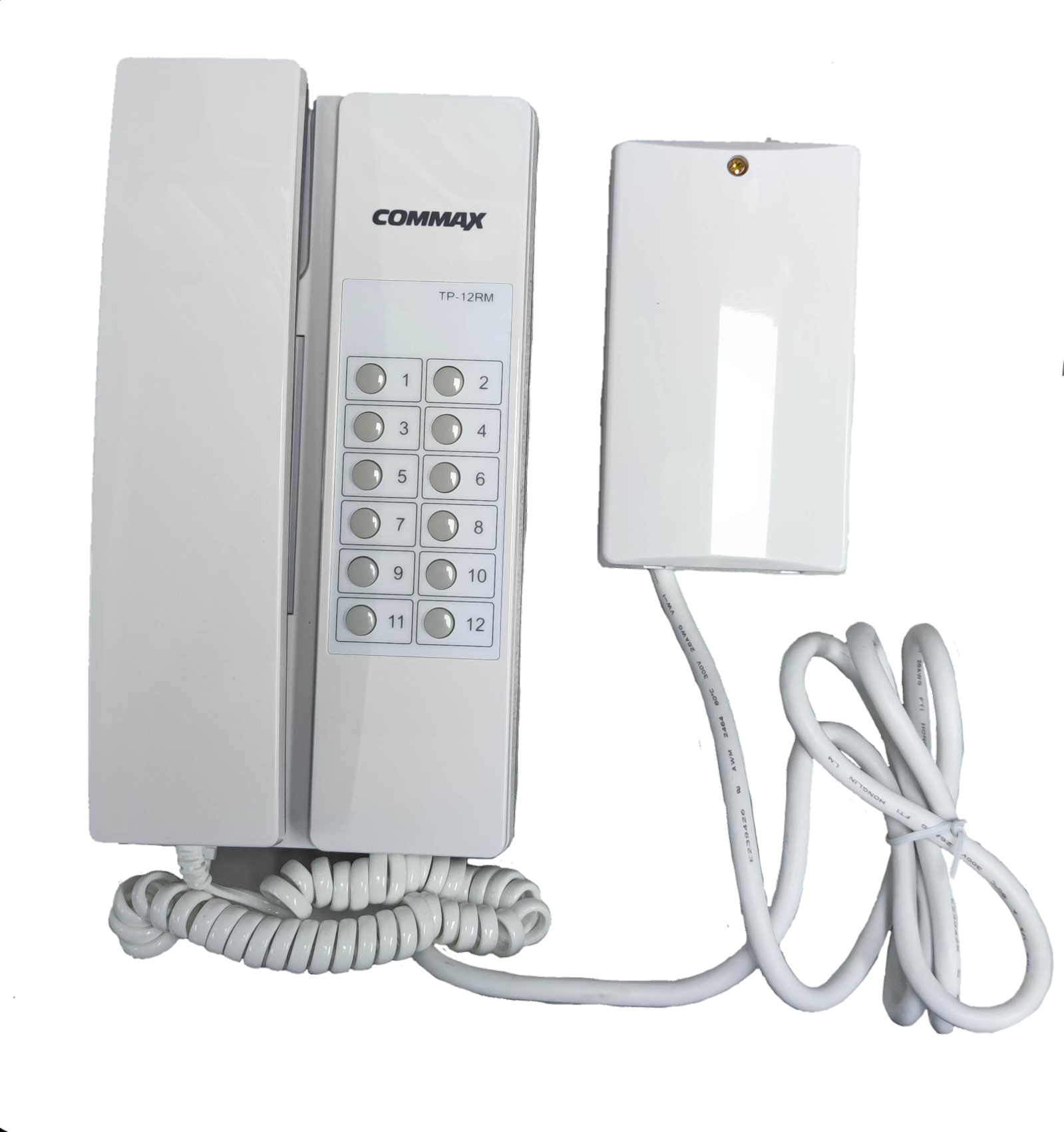 Commax 12 Station Intercom System 1 Master white wall-mounted unit with keypad and handset