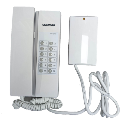 Commax 12 Station Intercom System 1 Master white wall-mounted unit with keypad and handset