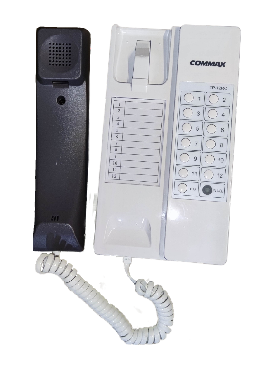 Commax Intercom 12 Station Master Unit TP-12 white wall-mounted telephone with black handset