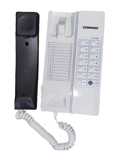 Commax Intercom 12 Station Master Unit TP-12 white wall-mounted telephone with black handset