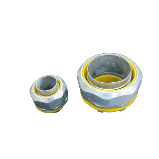 Liquid tight straight connector set in metal and rubber for secure pipe and hose fittings