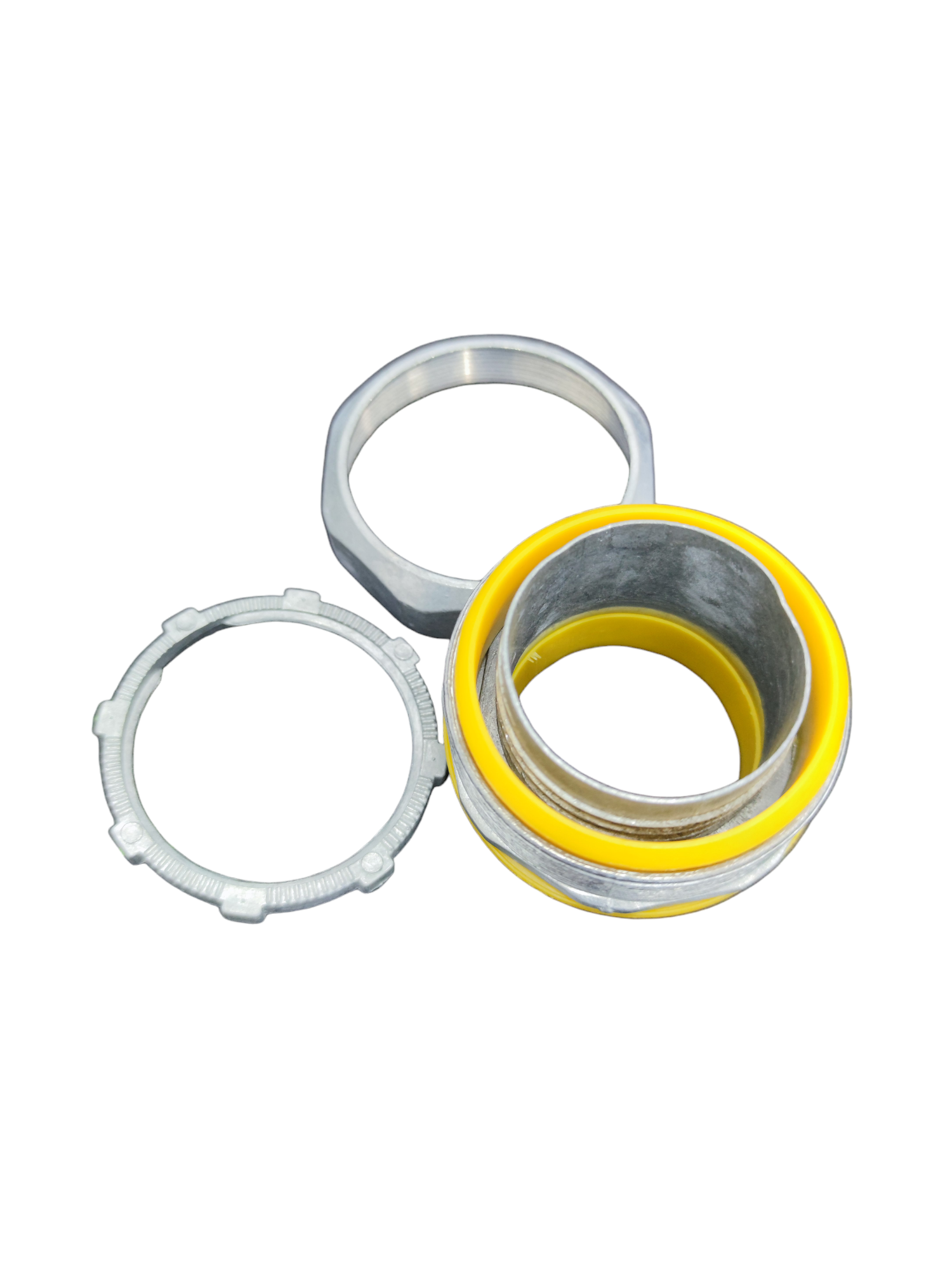 Local liquid tight straight connector kit including metal and rubber components for secure pipe fittings