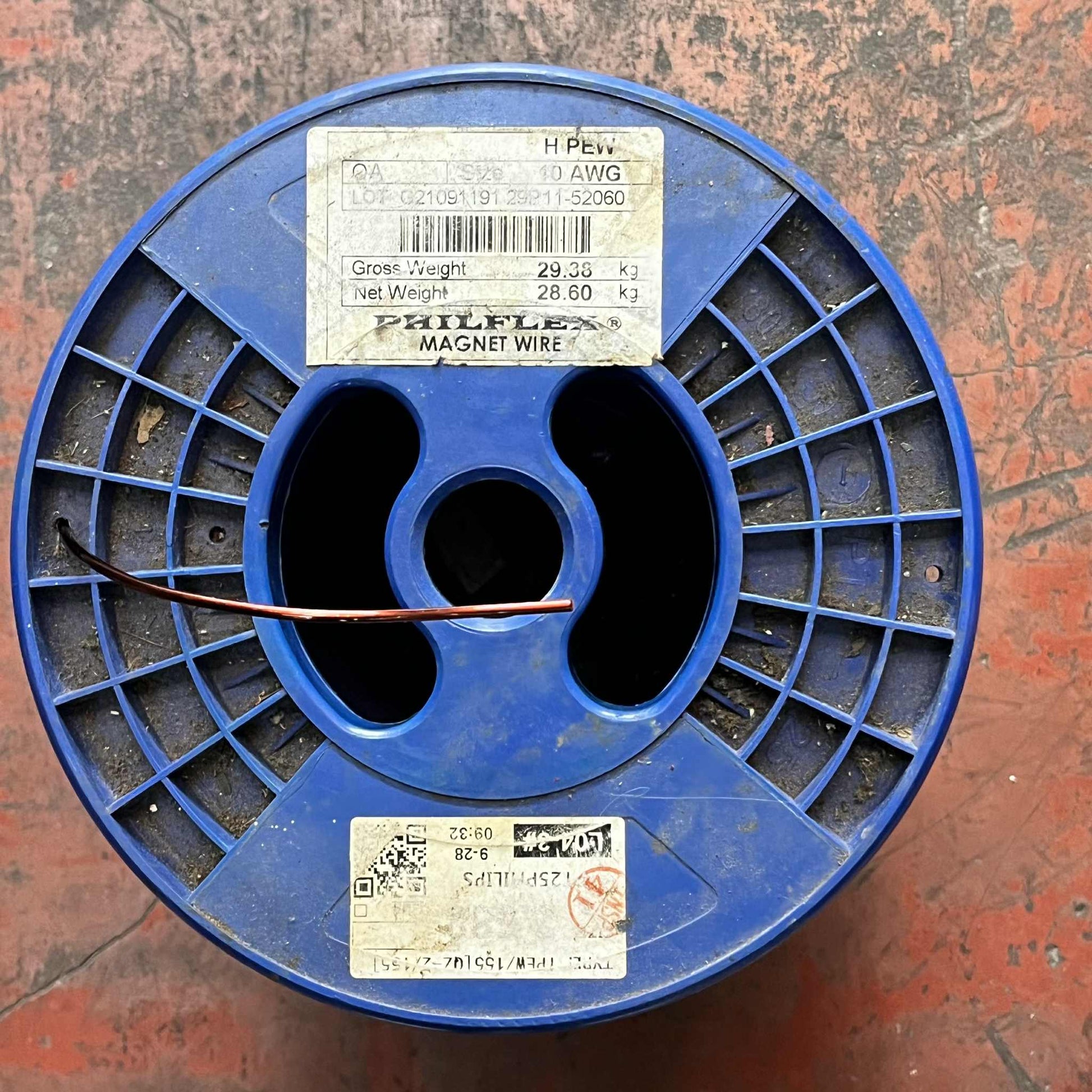 Philflex 700g copper coil wire AWG 10 on a blue spool, ideal for electrical applications